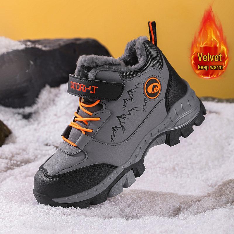 2025 Winter Boys' Non-Slip Large Cotton Shoes with Velvet Lining