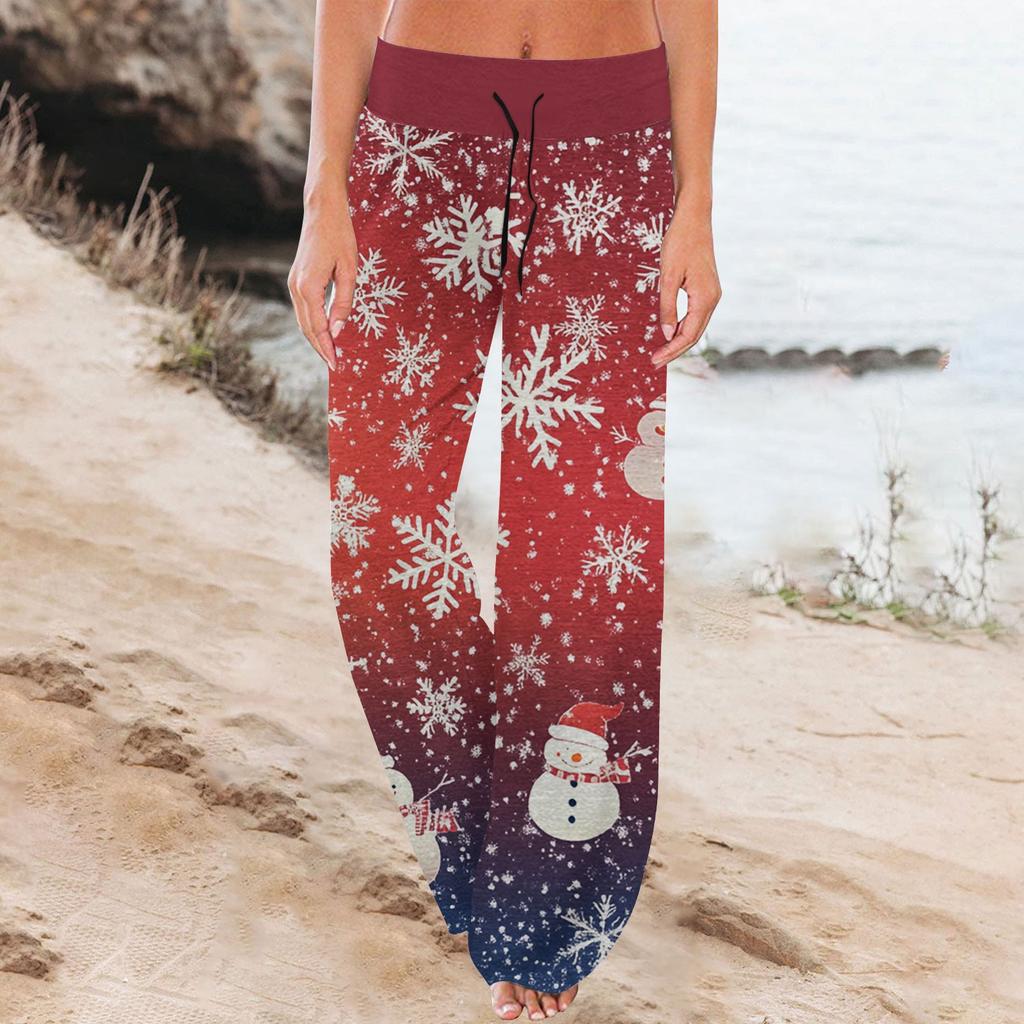 Women's Comfortable Pajama Pants Pants Christmas Print Drawstring Wide Leg Pants