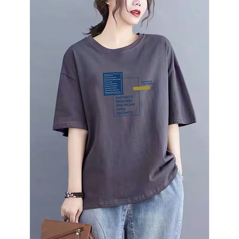 Foreign Trade Export Clearance 100% Pure Cotton Short sleeve Casual T-shirt Women Loose Fashion Clothes Temperament Half Sleeve Top Summer