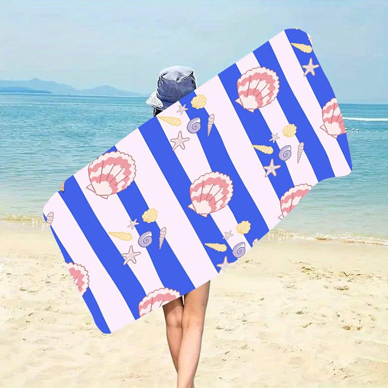 Blue White Stripe Shell Starfish Beach Towel Ocean Animal Theme Quick Dry Microfiber Towel For Summer Pool