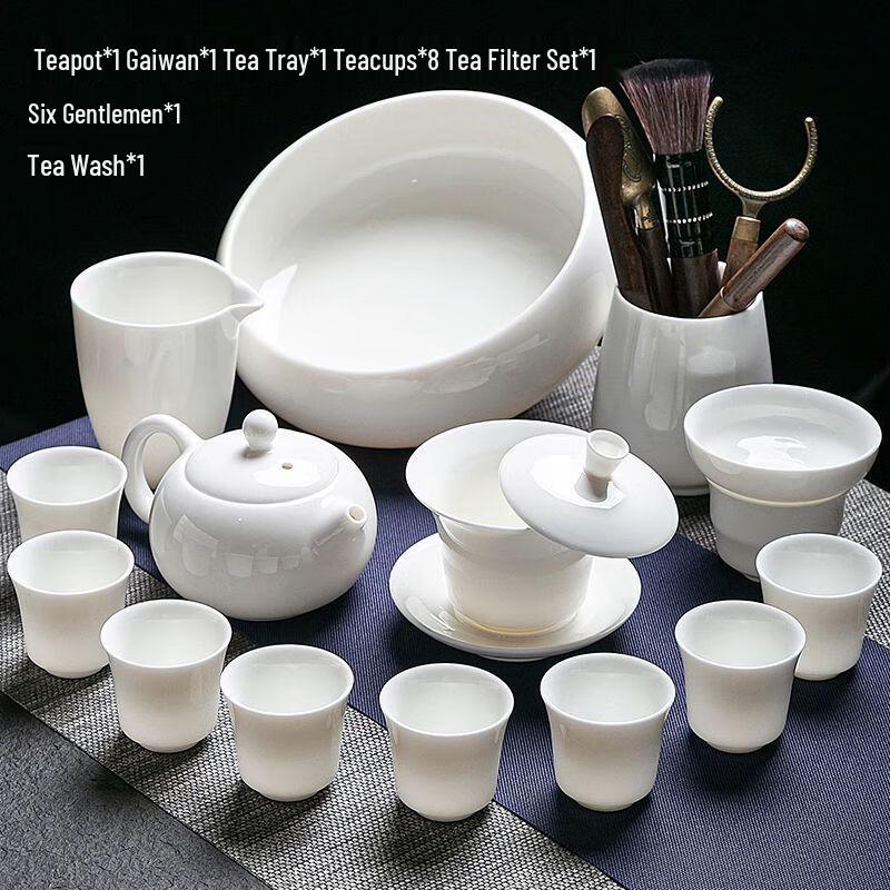 Jiakangming Suet Jade White Porcelain Kung Fu Tea Set
