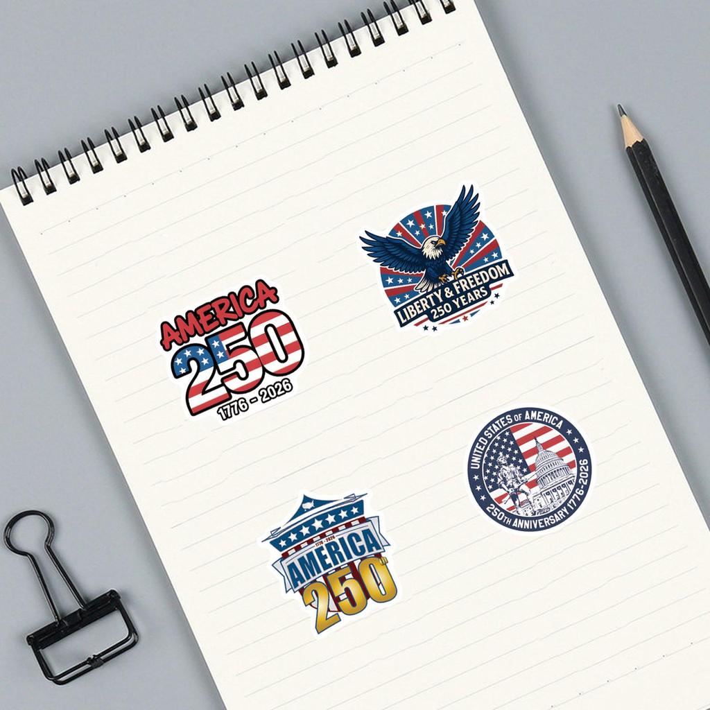 USA 250th Anniversary Stickers: 55 Sheets for Water Cups & Skateboards