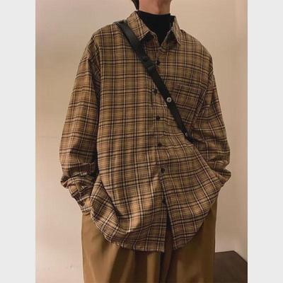 Japanese Retro Plaid Loose Long Sleeve Shirt Jacket for Couples - Men's Trendy Spring & Autumn Casual Wear