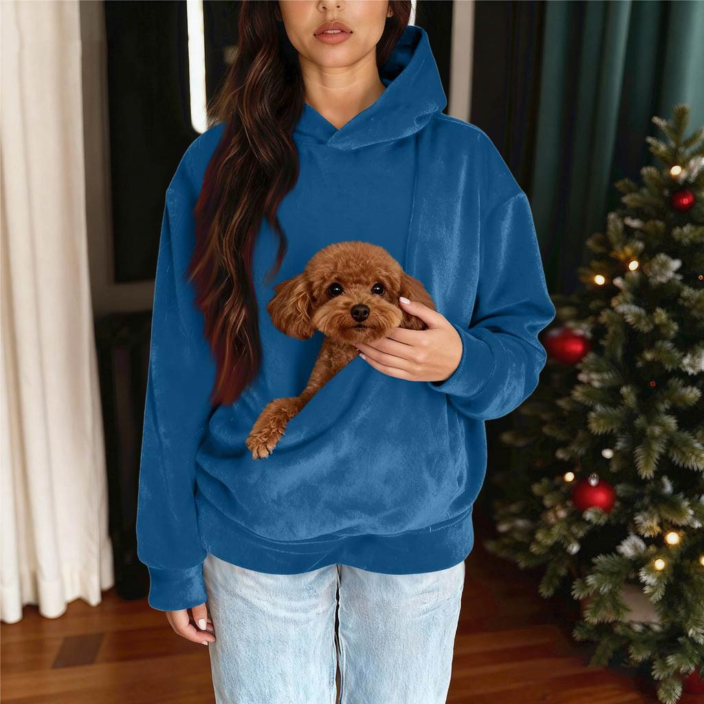 Men's And Women's Unisex Fashion Casual Top Solid Color Long Sleeve Pet Pocket Hoodie Sweatshirt