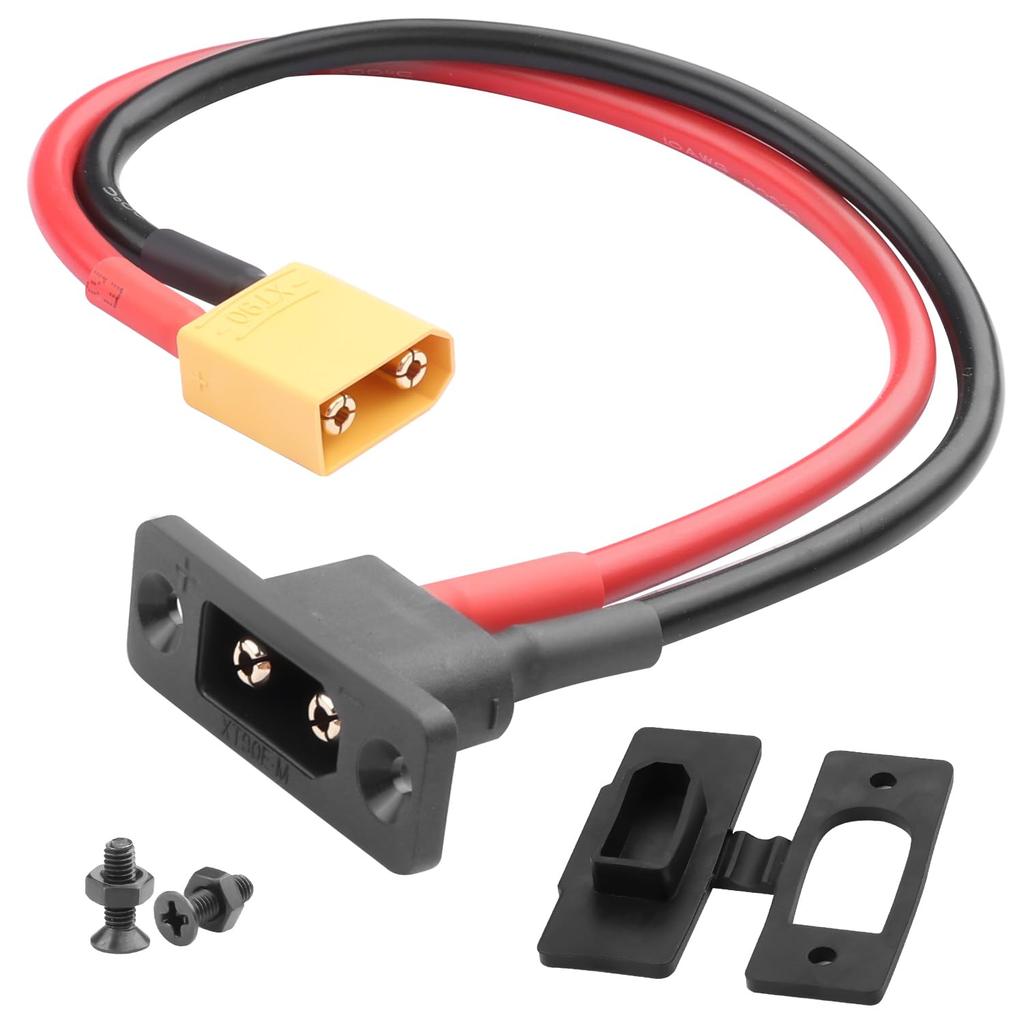 XT90E-M Male to XT90 Male Cable 30cm 10AWG Gold Plated with Bulkhead Mount, Dust Cap – RC Adapter for Lipo Batterie