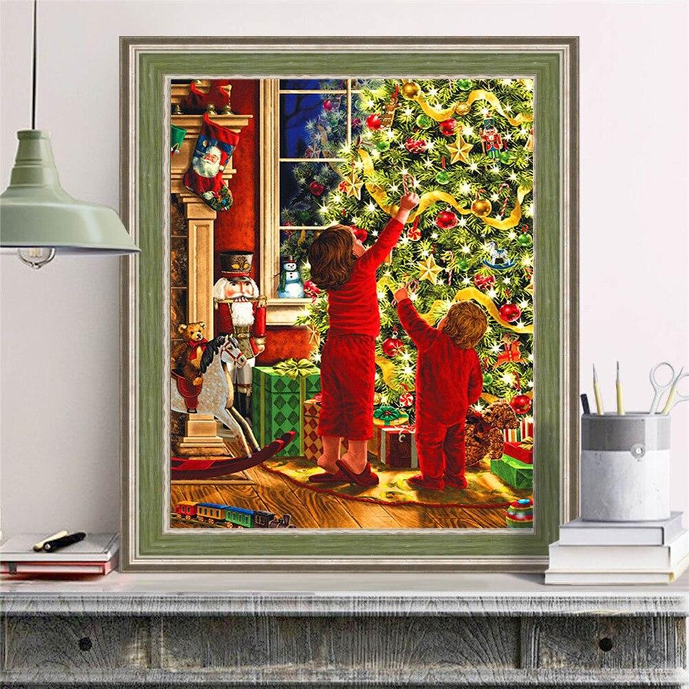 Full Square Diamond Painting Christmas Tree Art Rhinestone Diamond Embroidery Landscape Kid Needlework Home Decoration