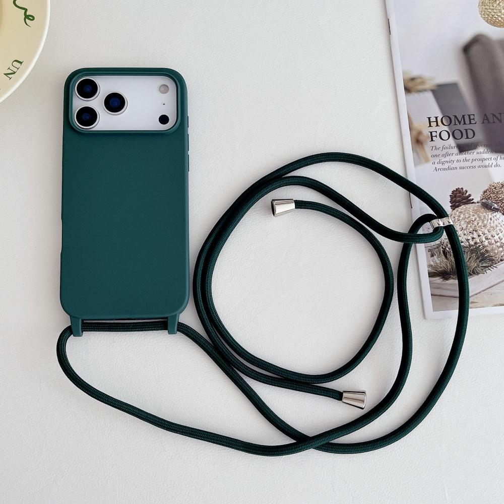 Matte Silicone Soft Case For iPhone 17 Pro Max Air 16 15 13 12 11 14 Plus Crossbody Lanyard Necklace Anti-Lost Cord Strap Cover