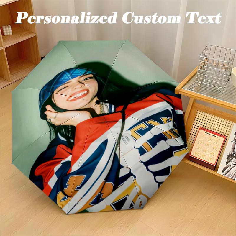 Portable Auto Folding Umbrella,Billie Eilish 8 Rib Waterproof Umbrella For Camping Commute