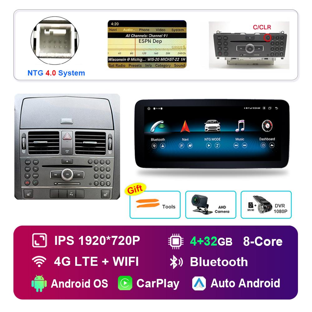 Ecran Tactil HD de 12,3 inch pentru Mercedes Benz C W204 2007 - 2010 Sistem NTG 4.0 Radio Auto Android Player Multimedia GPS 4G WiFi