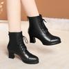 Damen Herbst- und Winter-Kurzstiefel aus Leder mit Fleecefutter, Frühjahrs- und Herbst-Einfachstiefel, High-Heel-Kurzstiefel, Schuhe für Frauen mittleren Alters