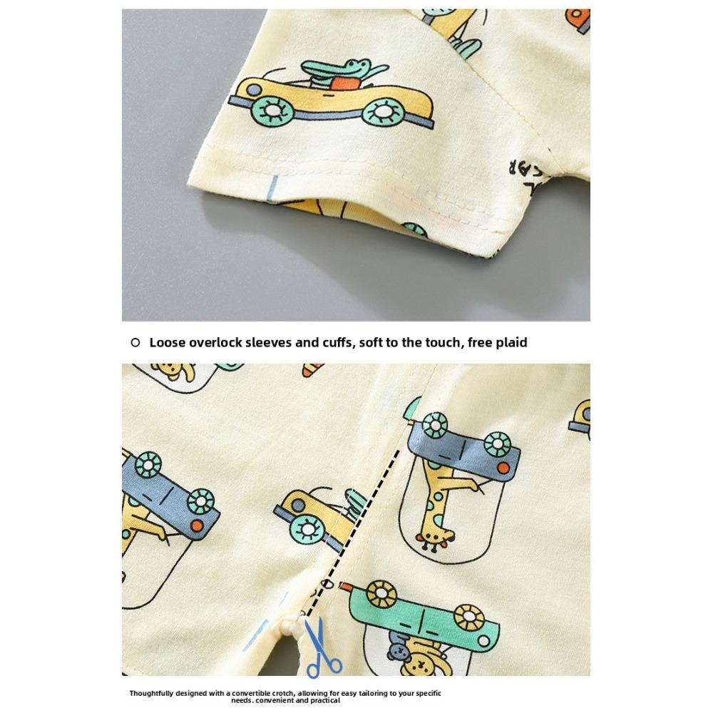 Kids Cotton Short Sleeve 2Pcs Set, Summer Shoulder Snap T-shirt & Shorts for Toddler Boys Girls