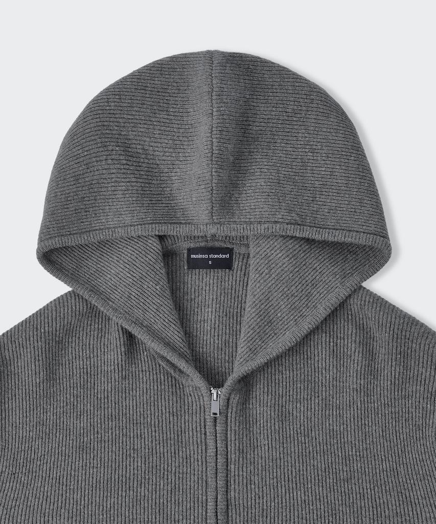 MUSINSA STANDARD WOMAN [Victoria Wool] Women'S Minimal Ribbed Hooded Knit Zip-Up [Heather Grey]