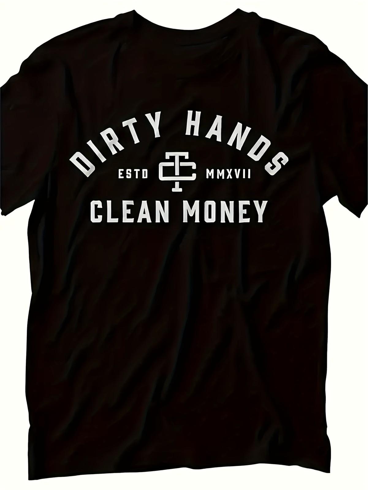 Black Plus Size T-shirt with DIRTY HANDS Arch Text and CLEAN MONEY Centra S разноцветный