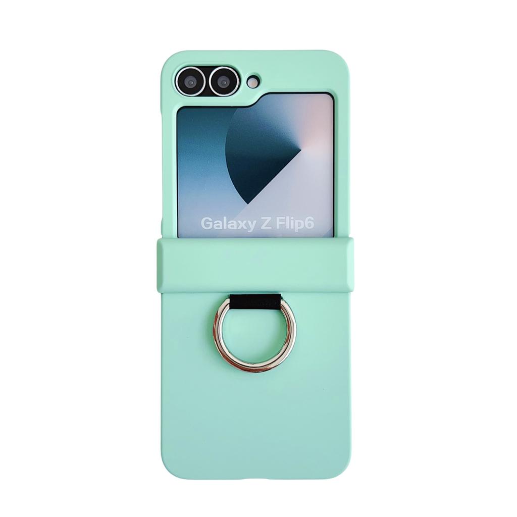 Colorful Matte With Grip Ring Case For Samsung Galaxy Z Flip 6 5 4 3 ZFlip6 ZFlip5 Finger Buckle Solid Color Shockproof Cover