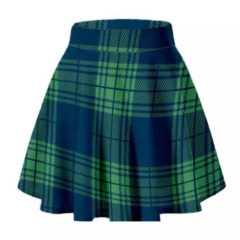 

New Women Pleated Skirt High Waist Slimming Summer Plaid Printed Skirt Short Skirt 5XL зелений