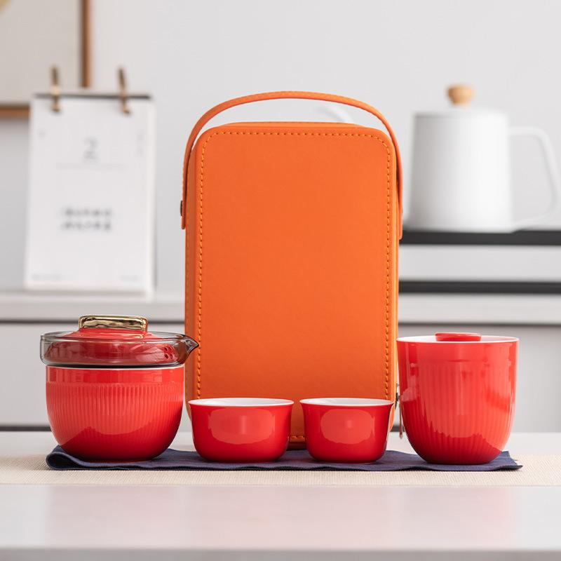 High-grade Suet Jade Travel Portable Express Cup, One Pot and Three Cups of Kung Fu Tea Set, Teapot Companion Gift