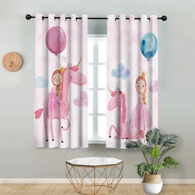 Nordic Simple Ins Pink Cartoon High Shading Curtain Network Red Unicorn Girl Bedroom Children's Room Blackout Drape New 2Pieces