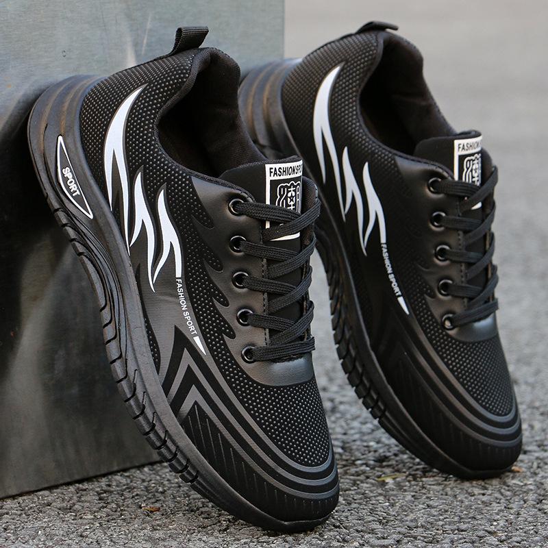 Men's Lightweight White Leather Waterproof Non-Slip Casual Work Sneakers for Autumn