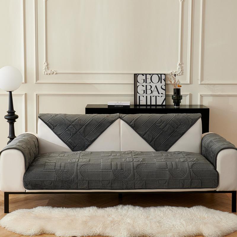 Winter New Embroidered Plush Cushion Sofa Cushion Modern Thickened Non-Slip Warm Sofa Cushion Simplicity Backrest Handrail Towel