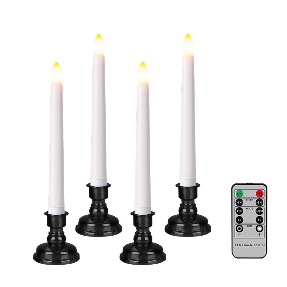 LED Kerze mit zeitgesteuerter Fernbedienung und Kerzenständer, flammende, flackernde Fensterkerze, Weihnachtsdeko, Kerzenlampe