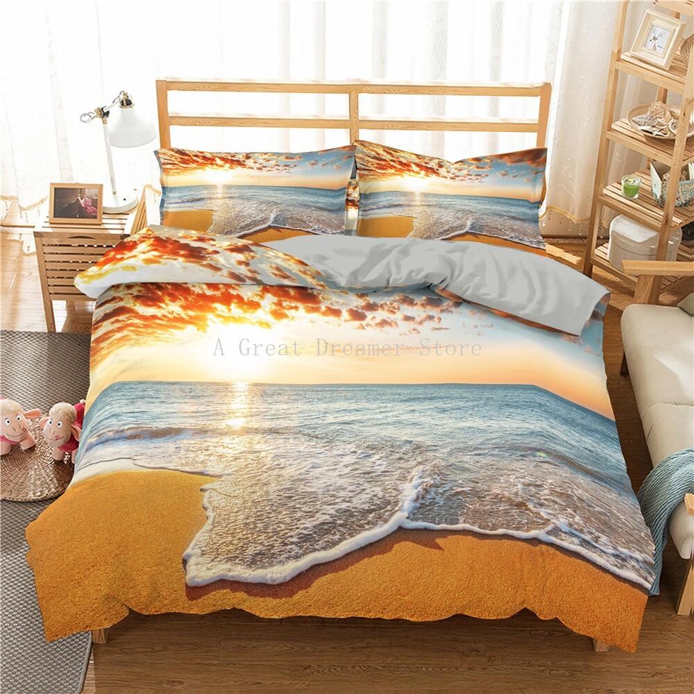 Ocean Povlečení Sada Pobřeží Pláž Povlečení Sada Modrá Hvězdice Sada do Postele Děti Teen Skořápka Domácí Textil Letní Přehoz Prošívaná Přikrývka