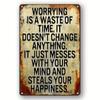 InspireSignCo Vintage "Less Worry, Live More" Iron Sign - Easy Mounted Wall Hanging Inspirational Decor for Man Cave