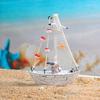 Mini Sailboat Model Nautical Resin Sailing Boat Decoration with Shell Starfish Rustic Vintage Beach Ocean Theme Ship Ornament for Home Office Bedroom