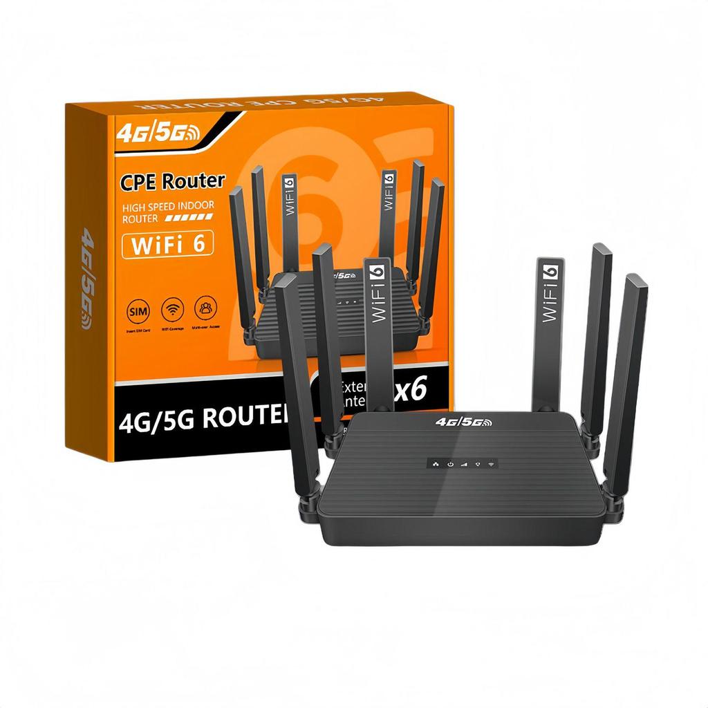 4G WiFi6 Router with SIM Card Slot, Optional Battery, Foldable Antenna, and 4 Network Ports - Compatible In Russia and USA