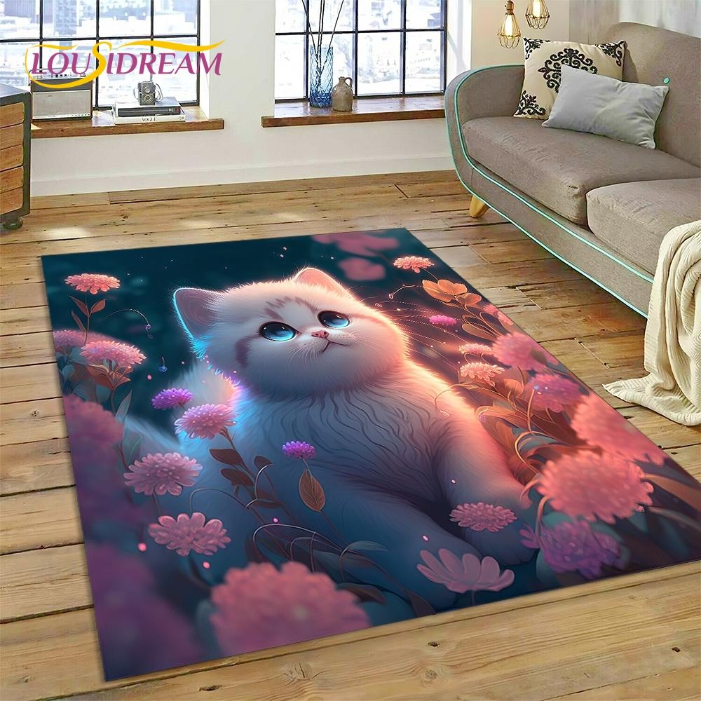 3D Persian Cat,Cute Calico Cat,Ragdoll Cartoon Rug Carpet for Living Room Bedroom Home Decor,Non-slip for Sofa  Doormat Gift Kid