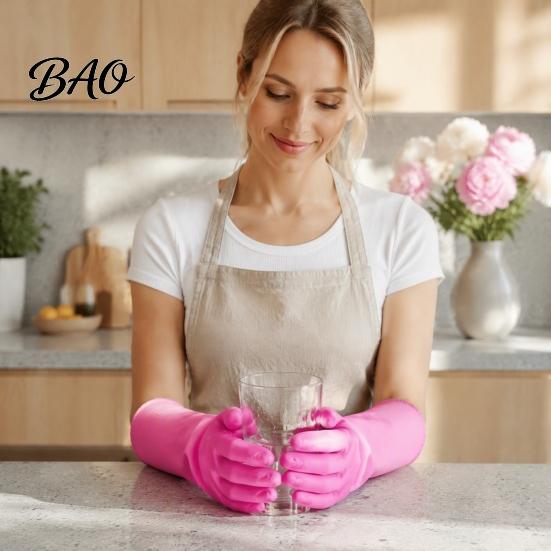 Winter Household Cleaning Gear PVC Rubber Gloves, Thickened with Warm Fleece Lining Dishwashing Non Slip Dish Washing Mitts Waterproof Anti-Slip