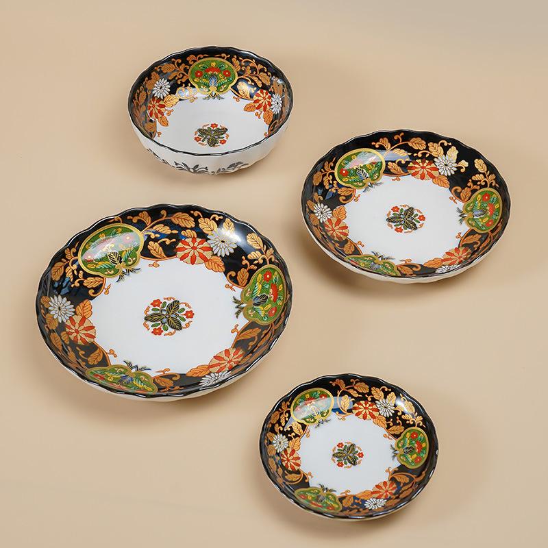 Mino Ware Japanese Retro Ceramic Tableware Set: Plates, Dishes, and Rice Bowls