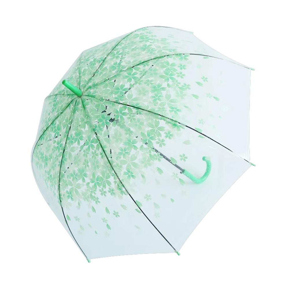 PVC Material Transparent Umbrella Straight Stem Long Handle Rainproof Umbrella Cute Flower Pattern Colored Design