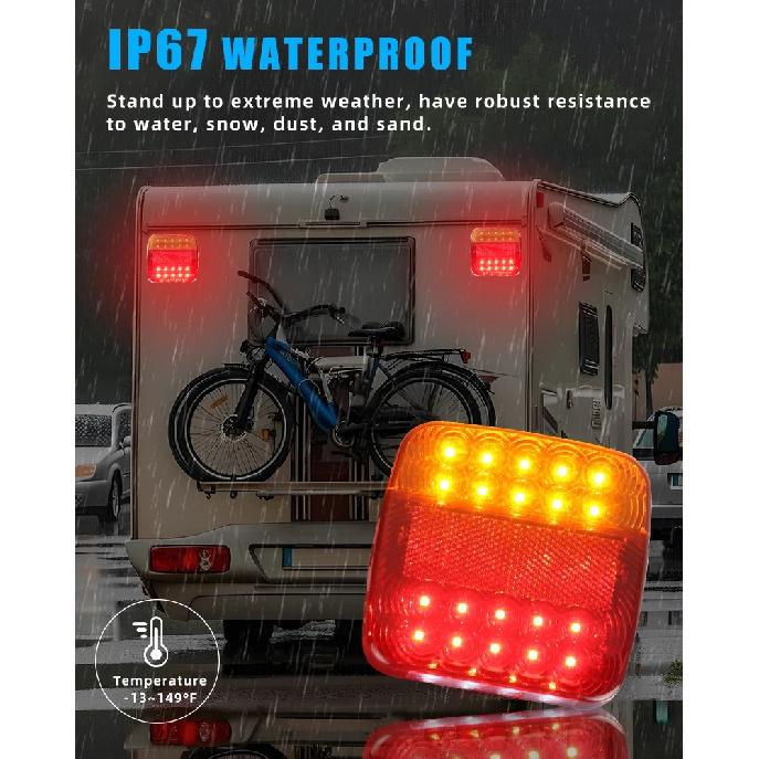 Rechargeable Wireless Reflective Lens Truck Taillights Brake Lights LED Trailer Rear Tail Turn Signal Lamp Caravan Camper Lorry