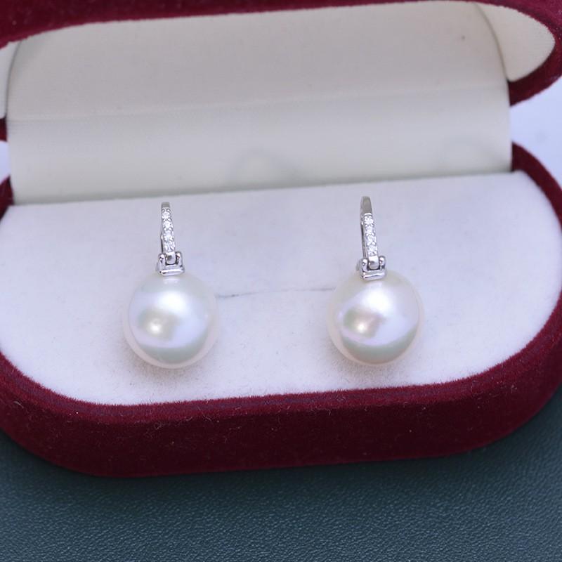11-12mm Freshwater Pearl Stud Earrings Gold Plated Round White Purple Luster Womens Fashion Jewelry S925 Silver Plated White Pearl