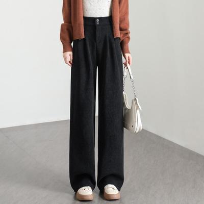 2025 Fall/Winter Women's High-Waisted Fleece-Lined Wide-Leg Straight-Leg Floor-Length Retro Loose Casual Pants
