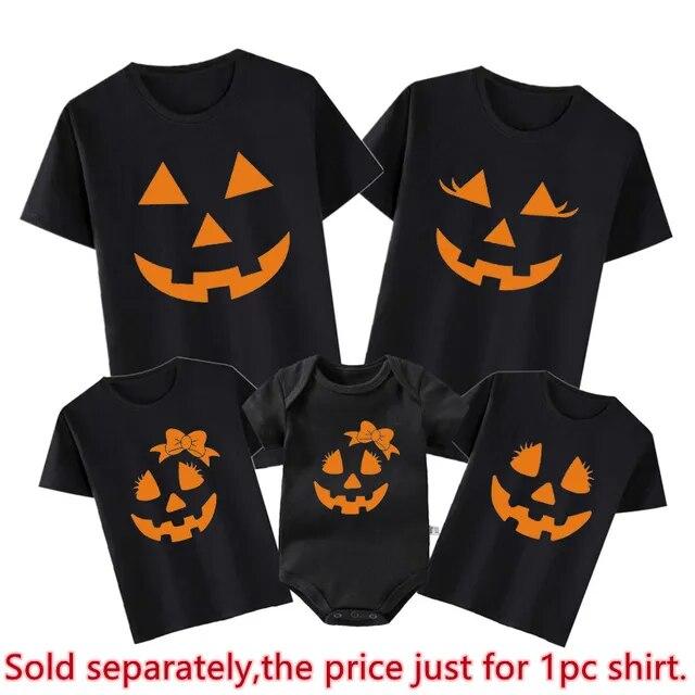 Women’s T-Shirts Funny Pumpkin Print Father Mother Daughter Son Shirts Baby Rompers Family Matching Outfits Cotton Clothes