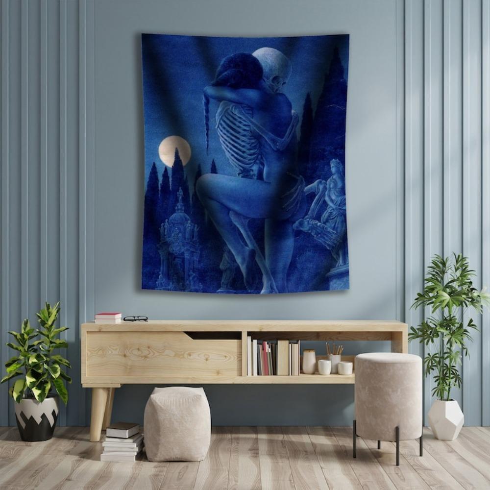 

Skull Love Tapestry Multiple Sizes HD Print Floral Skeleton Moon Garden Gothic Romance Soft Polyester Bedroom Living Room Wall 74x94cm(29x37in)
