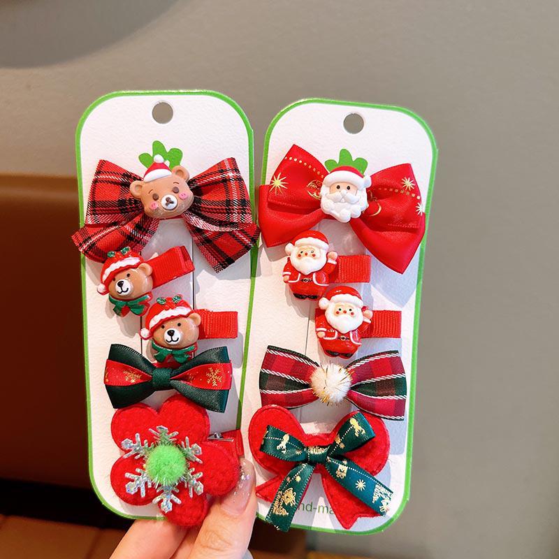 Kids' Christmas Hair Clips: Cute Reindeer Santa Bows & Cartoon Duckbill Clips