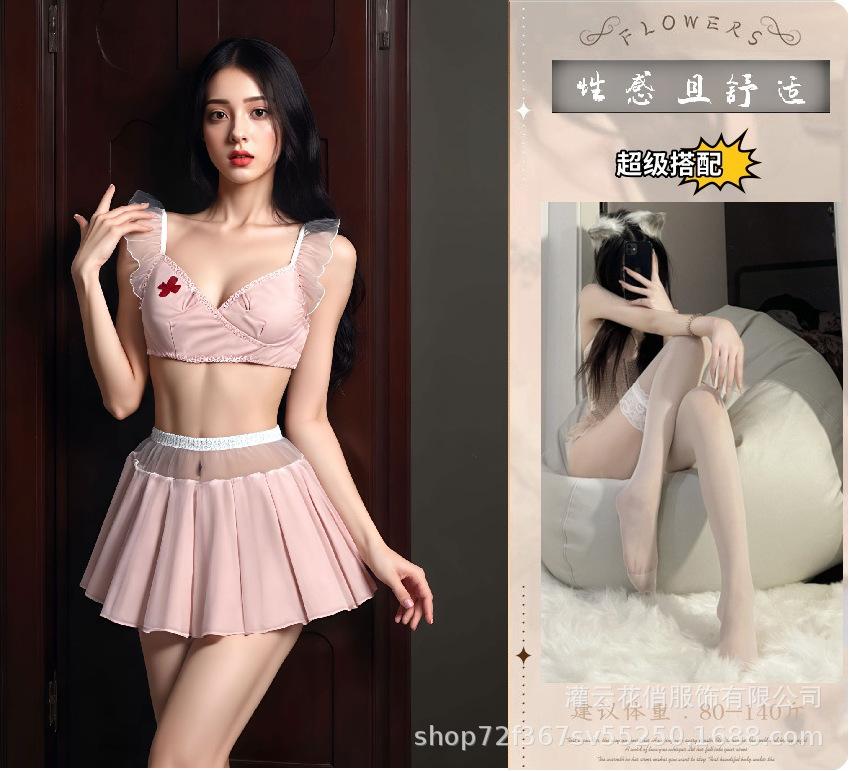 Sexy lingerie nurse sweet bow halter female sex pajamas cosplay uniform suit underwear