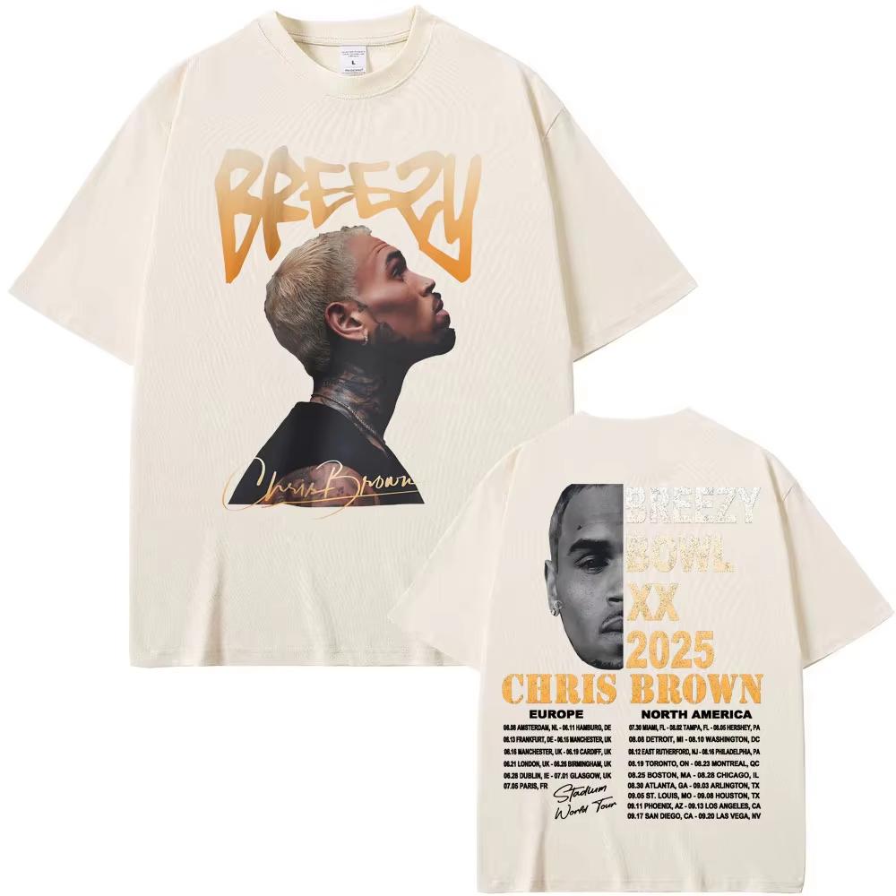 Chris Brown Tour Breezy Bowl XX 2026 Album Tshirts Men Women Vintage Gothic High Street Tshirt Comfort Loose Oversized T Shirt