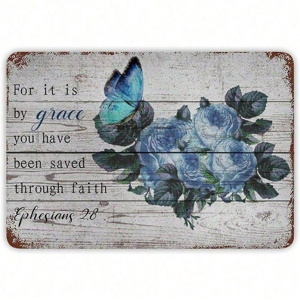 Funny Warning Sign with Rose and Butterfly, Metal Poster Wall Decor