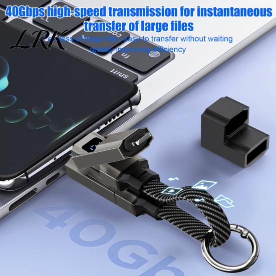4-in-1 Charging Cable 65W 4 in 1 Keychain Cable, Fast Data USB-A To USB-C Charger with LED Display, 8-Pin/Type-C/USB-A/USB-C, Portable Keyring