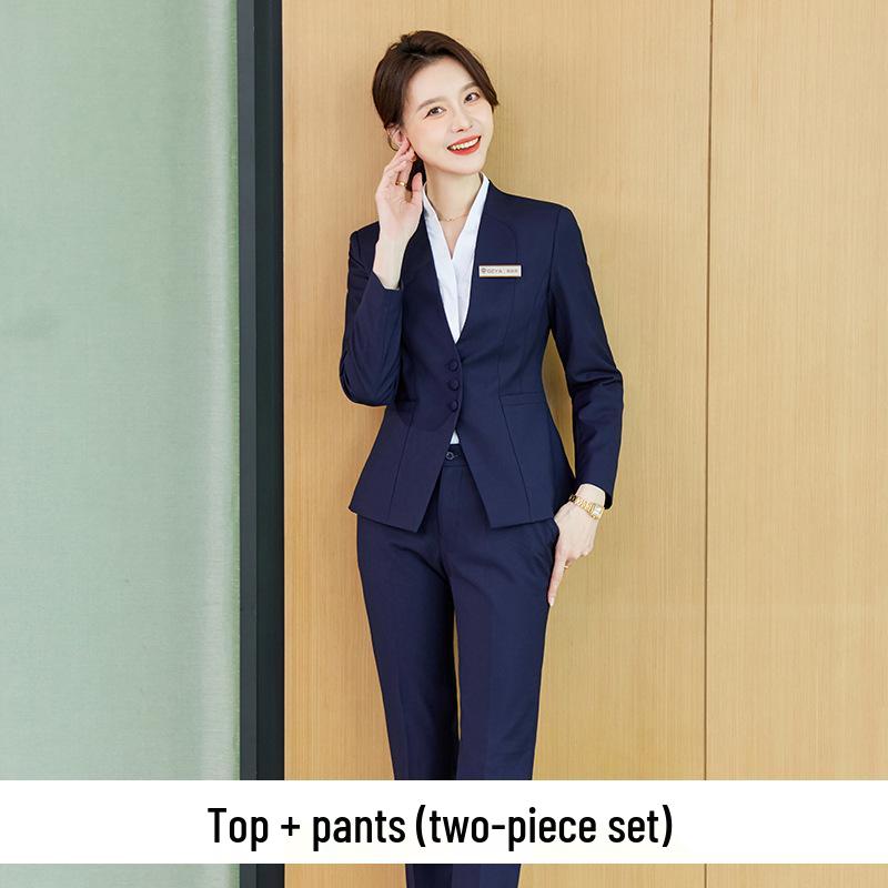 Women's High-End Collarless Blazer Suit Set for Office & Beautician Workwear - Spring/Autumn Collection
