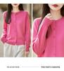 36-Count Fine Spun 100% Wool Machine Washable Round Neck Cardigan - Simple Style, Solid Color, Lightweight Knit for Spring