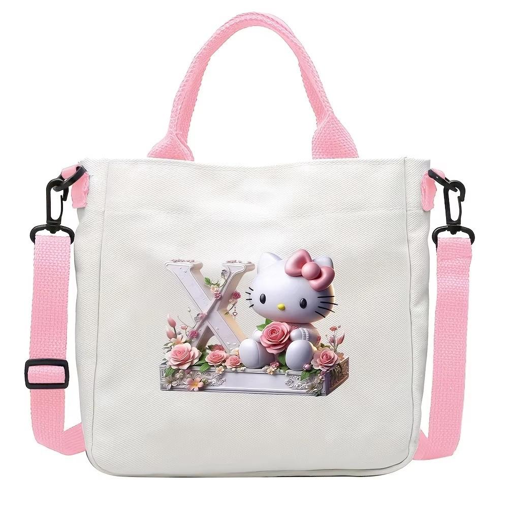 Sweet Cartoon Print 26 Letter Canvas Bag Schoolgirl Portable Crossbody Shoulder Bag Trend
