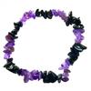 Elastic Bracelet with Pearl Chips In Amethyst and Black Agate - 50mm