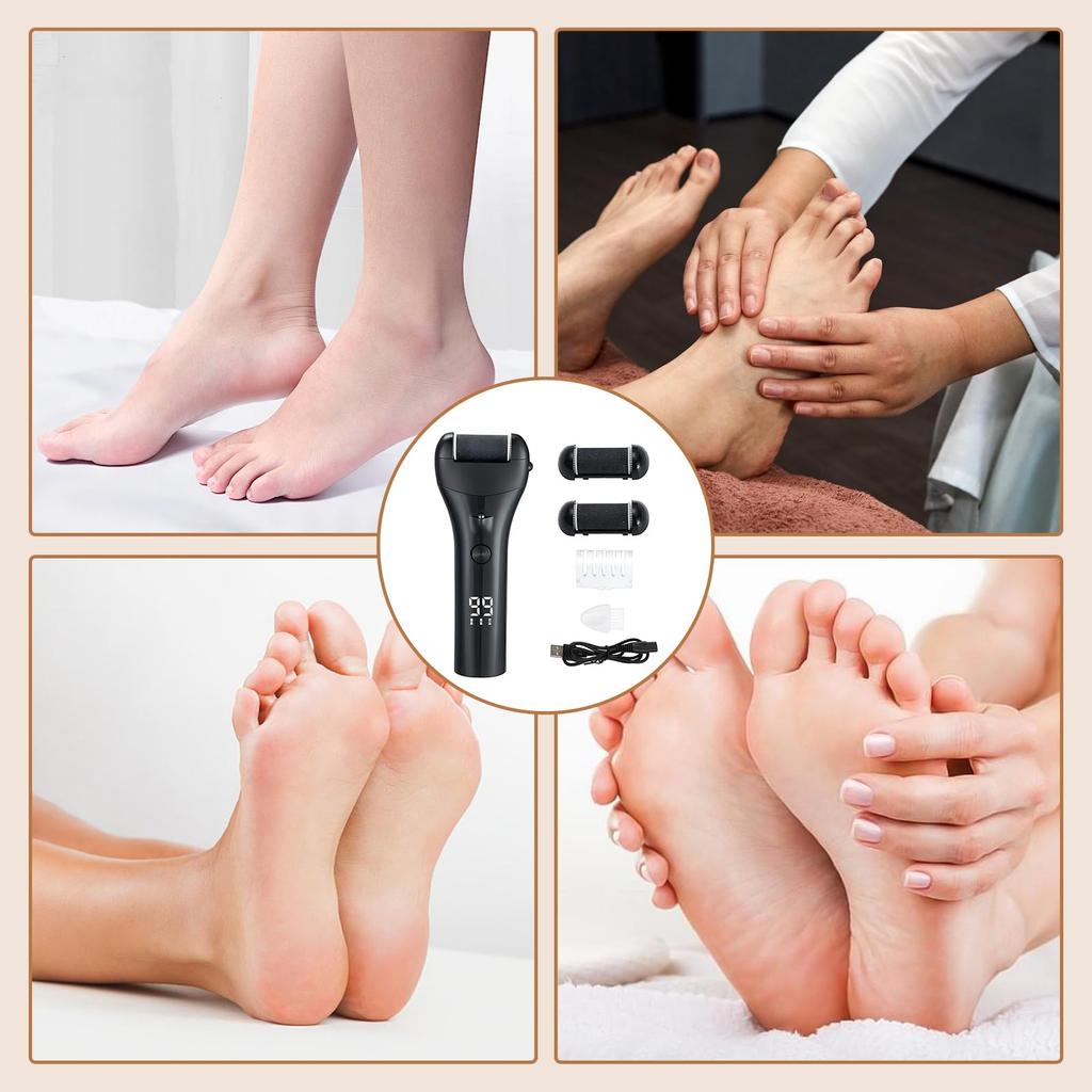 Coollooda Electric Callus Remover for USB 3 3 Electric Callus Roller for Dry and Wet LCD Battery Level Unisex Heels, Rechargeable, Rollers, Speeds,