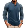 Men's Round Neck Ribbed Long Sleeved Bottoming Shirt Tough Guy Contrast Color Retro Button Men's T-shirt Top