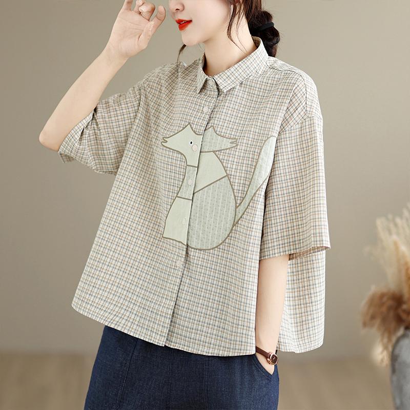 DIMANAF 2026 Women Plus Size New Summer Blouse Shirt Cotton Short Sleeve Embroidery Casual Loose Lady Tops Shirts