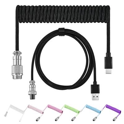 USB A To Type C for Mechanical Gaming Keyboard Double Sleeved Wire with GX16 Detachable Aviator Coiled Power Cable